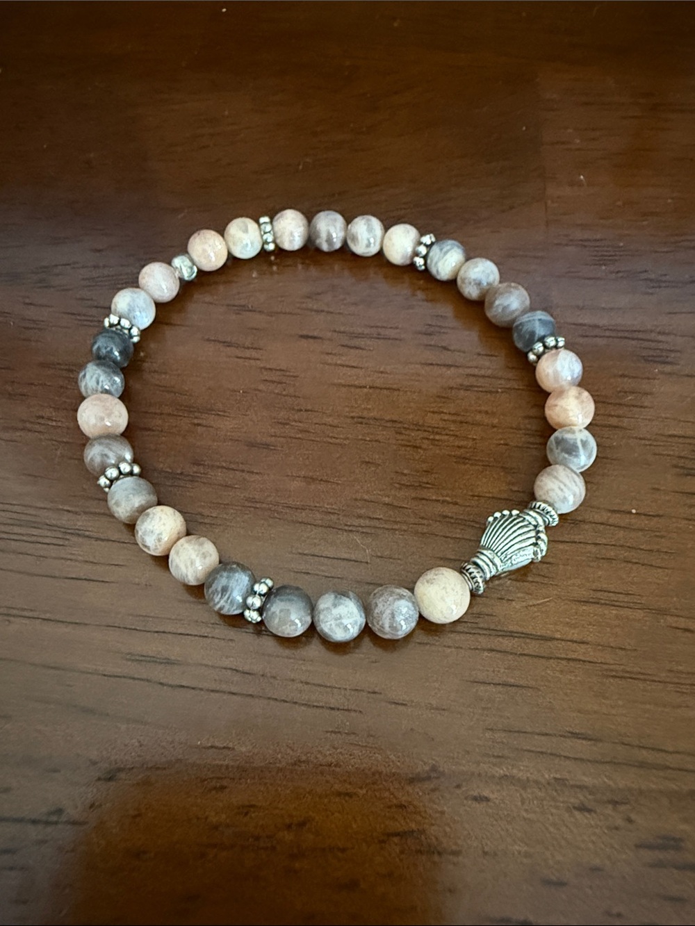 Natural Moonstone Beaded Stretch Bracelet with Silver Accent